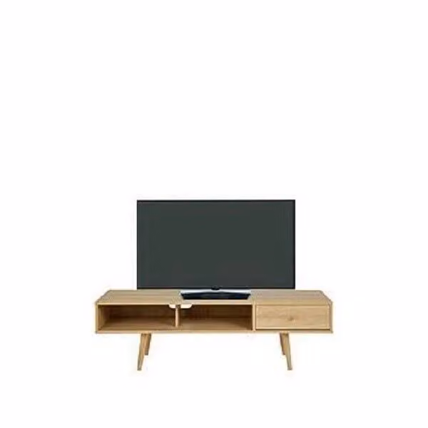 Monty Retro TV Unit in Brown Oak Effect, Fits Up To 60 Inch TV, W: 140 cm, H: 44.3 cm, D: 39 cm