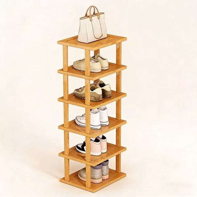 FLAVORA 6 Tier Bamboo Shoe Rack in Natural Brown, W: 50 cm, D: 50 cm, H: 50 cm – 1