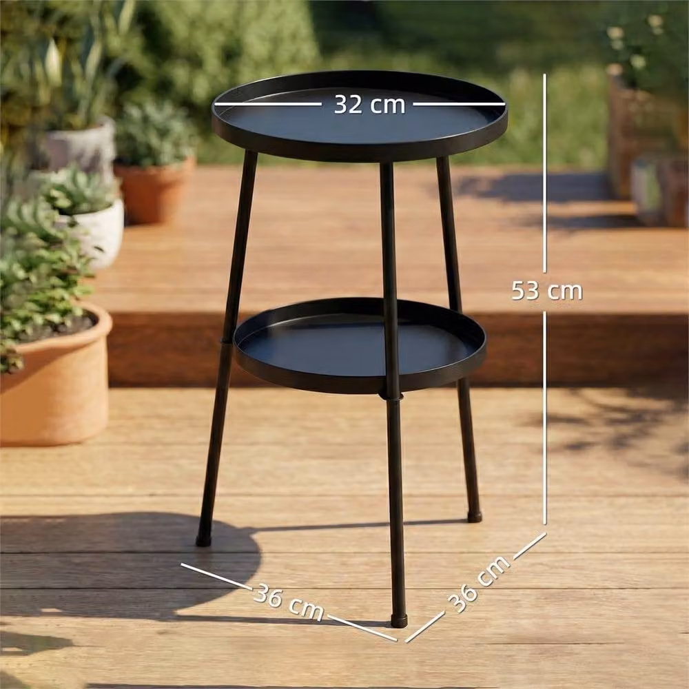 Nordara Black 2-Tier Round Coffee End Table in Matt Black Metal, Diameter: 100 cm – 2