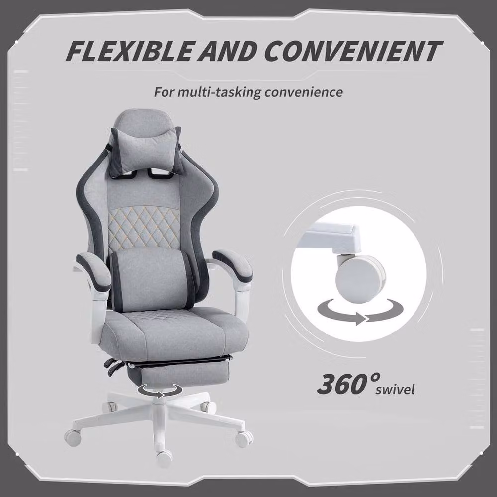 FLAVORA Ergonomic High Back Gaming Chair in Grey Velvet Fabric with Gold Details – 3