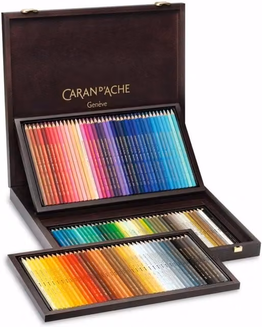 Caran d'Ache Supracolor II 120 Water Soluble Colour Pencils Professional Artist Set in Multicolour Assorted Colours with Wooden Box