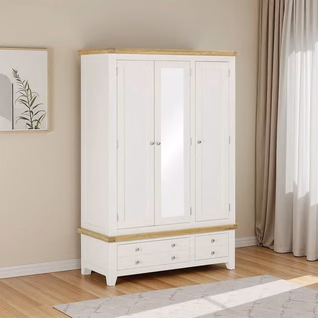 Seconique Windsor 3 Door 2 Drawer Wardrobe in White