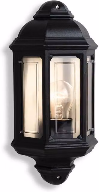 Netlighting Outdoor Black Wall Lantern with Transparent Glass and E27 Socket, IP44 Rated