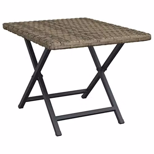 vidaXL Grey Poly Rattan Folding Table for Garden, Balcony or Terrace, W/D/H: 45 x 35 x 32 cm