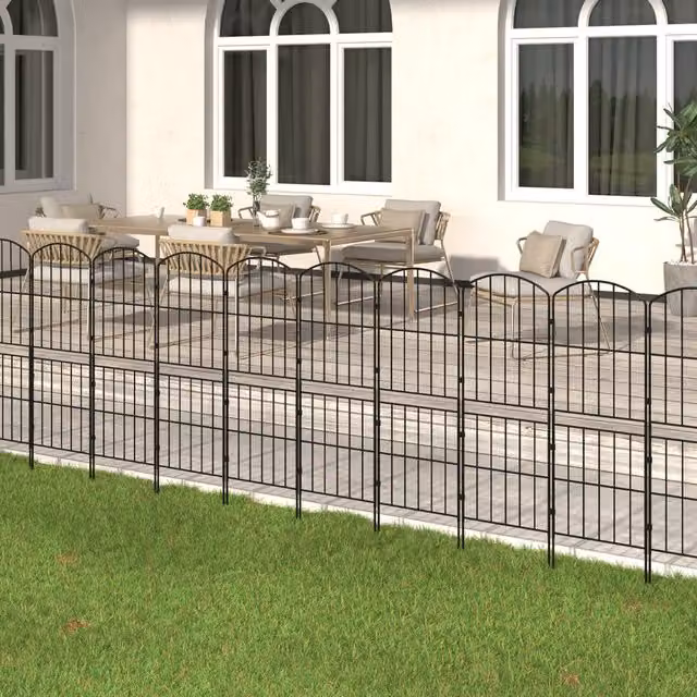 Komore 10 Pack Black Metal Dome Garden Fence Panels, W: 31 cm, H: 96 cm