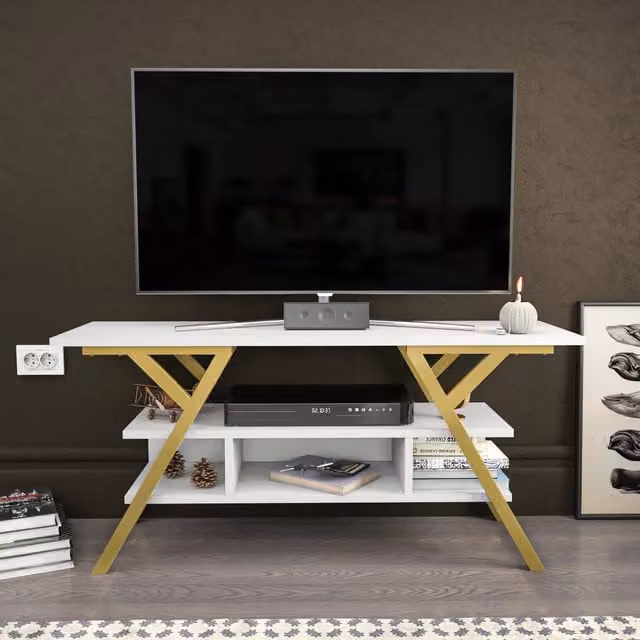 Decorotika Minerva TV Unit in White and Gold – 1