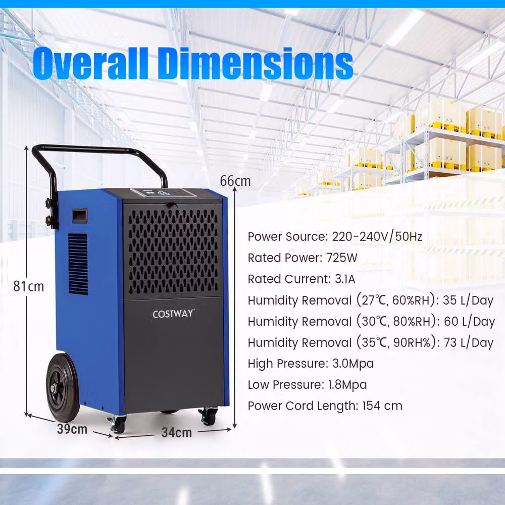 Costway Commercial Industrial Dehumidifier, 73 L/Day, Blue – 2