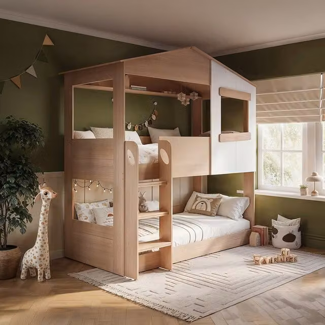 Dreamland Flair House Bunk Bed for Children in White Solid Wood