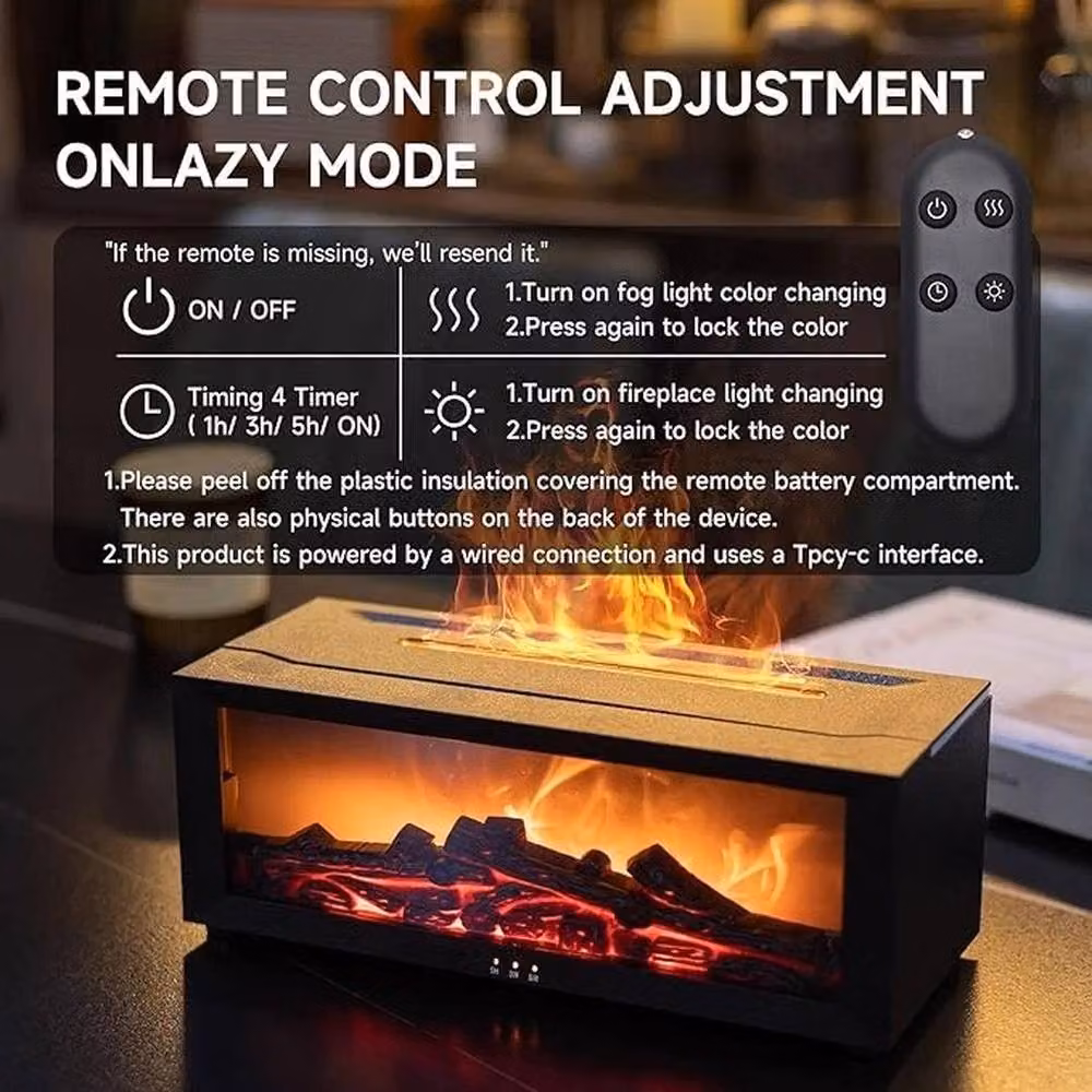 NESTLUNE Fireplace Flame Humidifier and Aroma Diffuser with Colourful Light in Black, W/D/H: 15 x 15 x 15 cm – 5