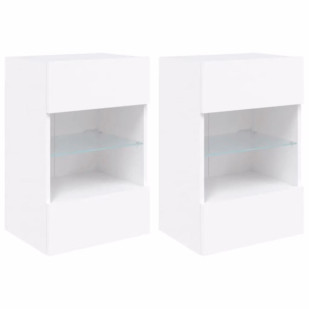 Berkfield Home Modern White Wall Mounted TV Cabinets with Integrated LED Lighting, Set of 2, W/D/H: 40 x 30 x 60.5 cm – 2