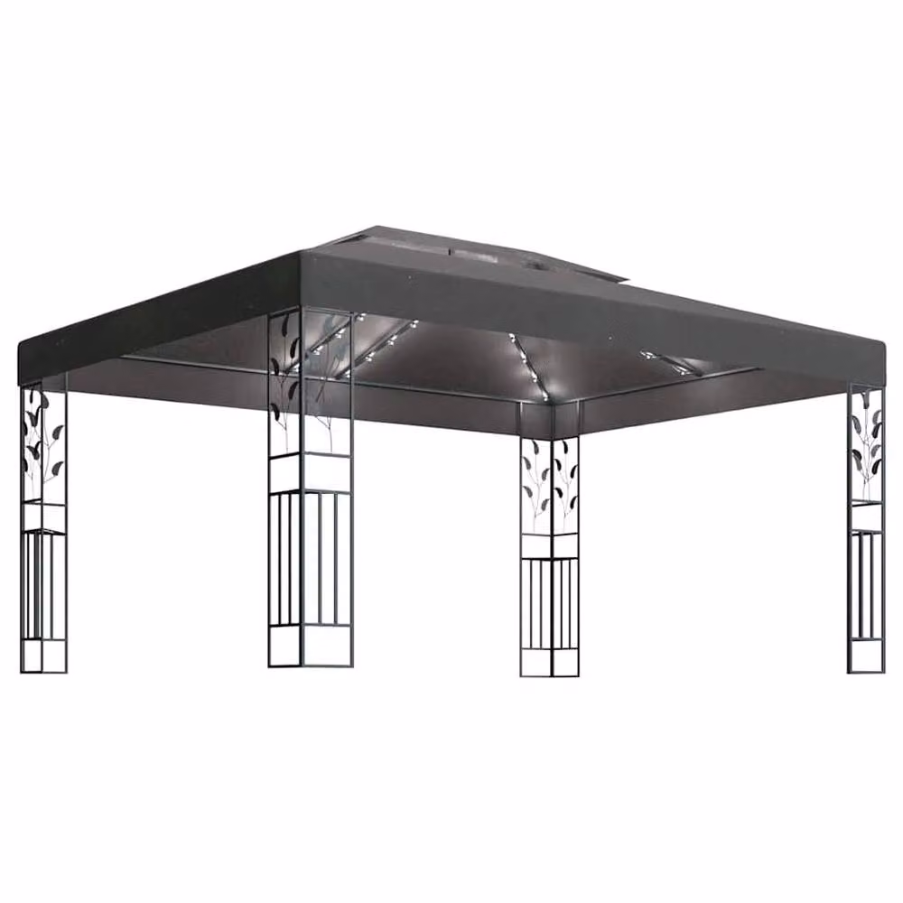 Berkfield Home Anthracite and Black Double Roof Gazebo with LED String Lights, W: 400 cm, D: 300 cm, H: 273 cm – 3