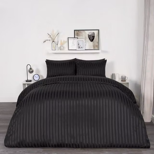 OHS Black Striped Satin Duvet Cover Set, 90 x 200 cm