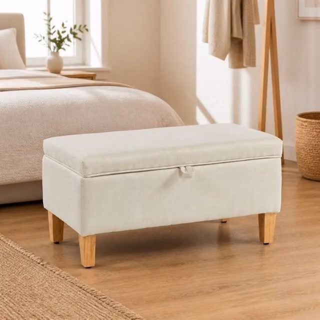 STILVORA Storage Stool with Padded Fabric Seat in Beige