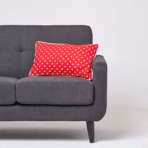 Homescapes Red and White Polka Dot Cotton Rectangular Cushion Cover W/H: 30 x 50 cm – 3