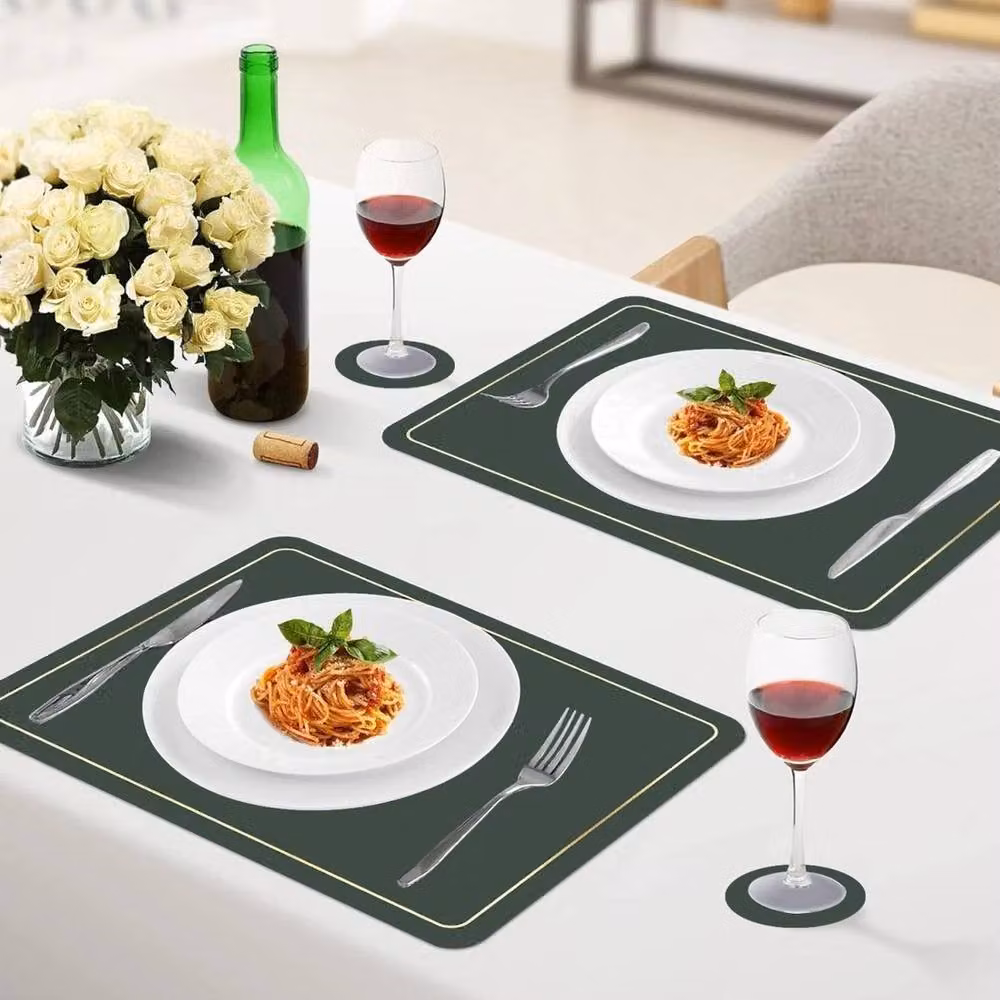 FORGEVIO 8-Piece Dark Blue PU Leather Coaster and Placemat Set – 4