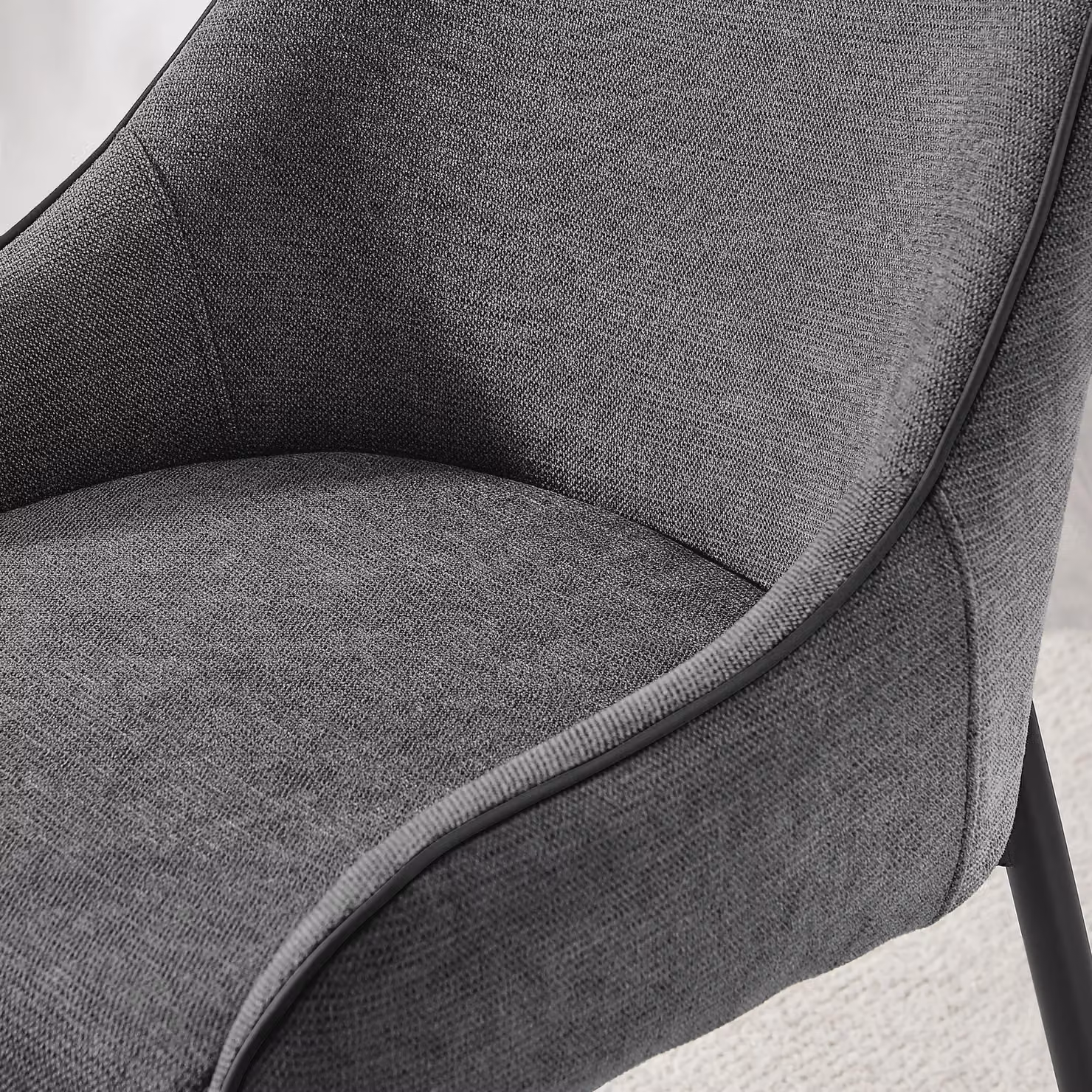 FurnitureboxUK Novara Round Dining Table with 4 Beaumont Chairs, Black Top and Grey Upholstery, Diameter: 100 cm – 2