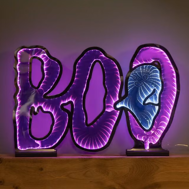 Samuel Alexander Halloween BOO Infinity Decoration with Pink and White LEDs, Height: 60 cm – 1