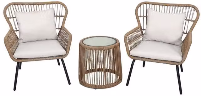 Signature Homes Gardens Weston Wicker Rattan Bistro Set in Beige, Grey and White