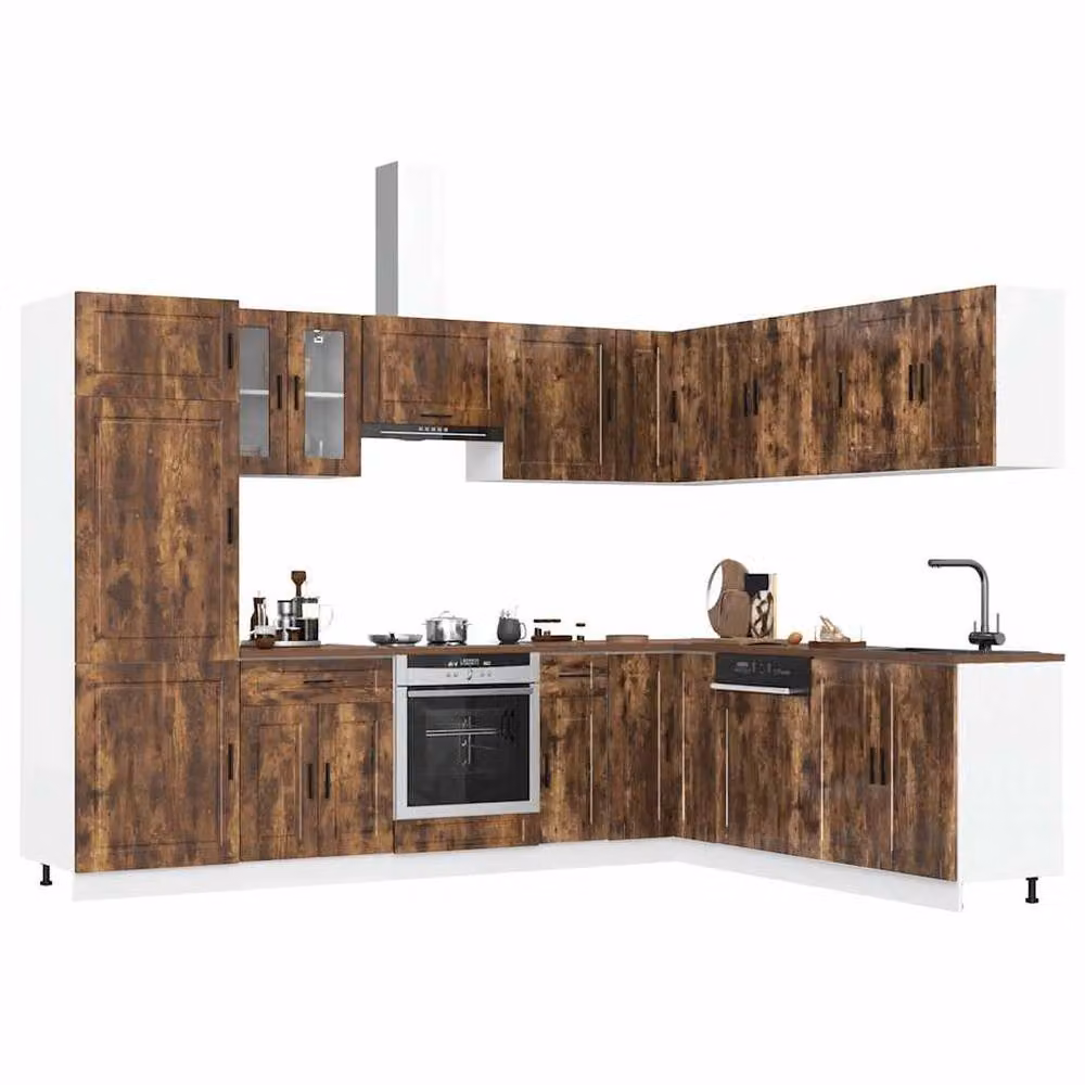 Berkfield Home Porto 14 Piece Kitchen Cabinet Set in Brown Smoked Oak Engineered Wood – 2