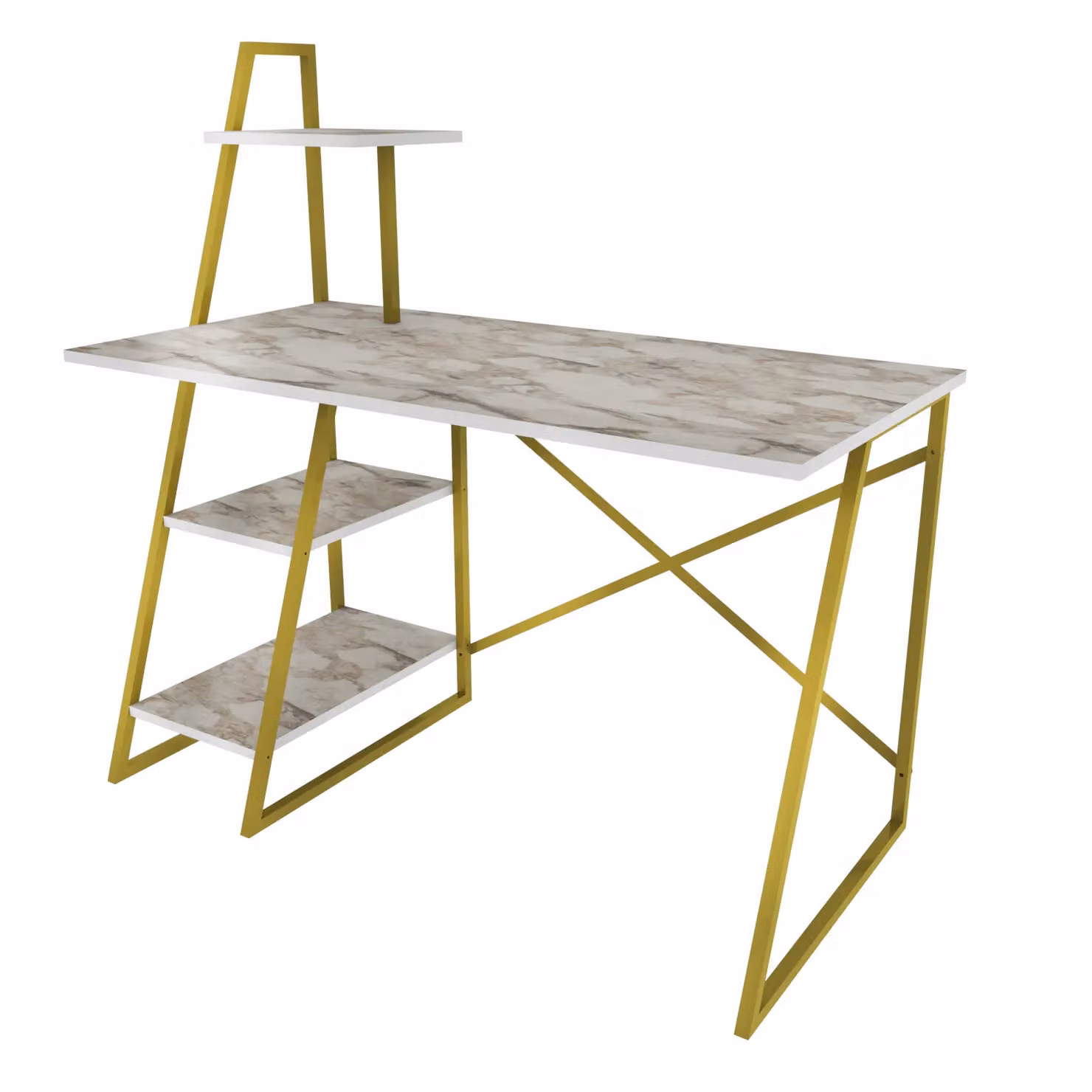 Decorotika Admira Modern Computer Desk with Metal Legs in Beige, White and Gold, W: 120 cm, H: 75 cm, D: 60 cm – 3