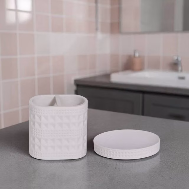 Showerdrape Maison Bathroom Accessory Set in White and Green with Soap Dish and Toothbrush Holder