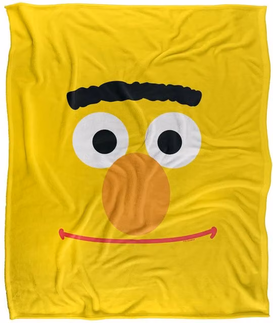 Sesame Street Bert Face Silky Touch Super Soft Throw Blanket in White, W: 152 cm, D: 127 cm