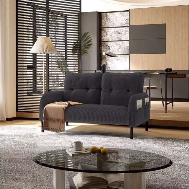 Aosom UK Modern Two-Seater Corduroy Sofa in Grey, W/D/H: 120 x 65 x 79 cm