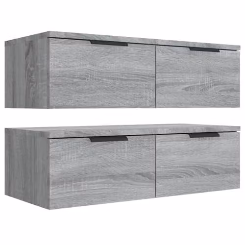 vidaXL Set of 2 Modern Wall Mounted Cabinets in Grey MDF with Hinged Doors W/D/H: 68 x 30 x 20 cm – 3