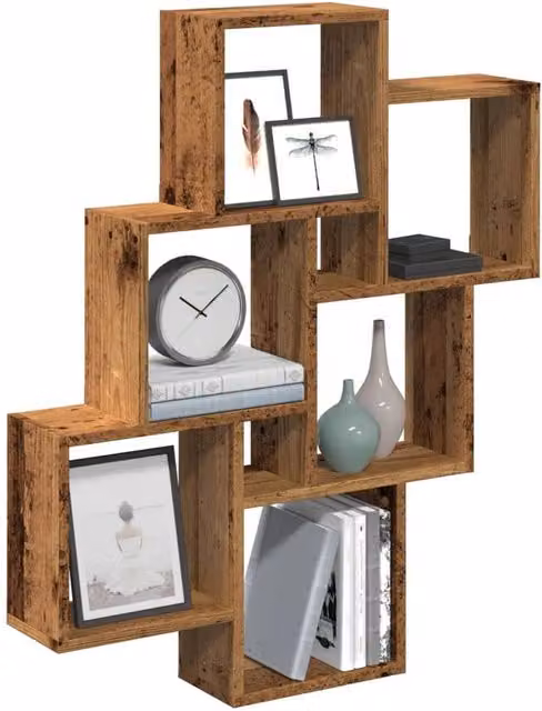 Berkfield Home Wall Cube Shelf in Old Wood Brown, W/D/H: 78 x 15 x 93 cm – 1