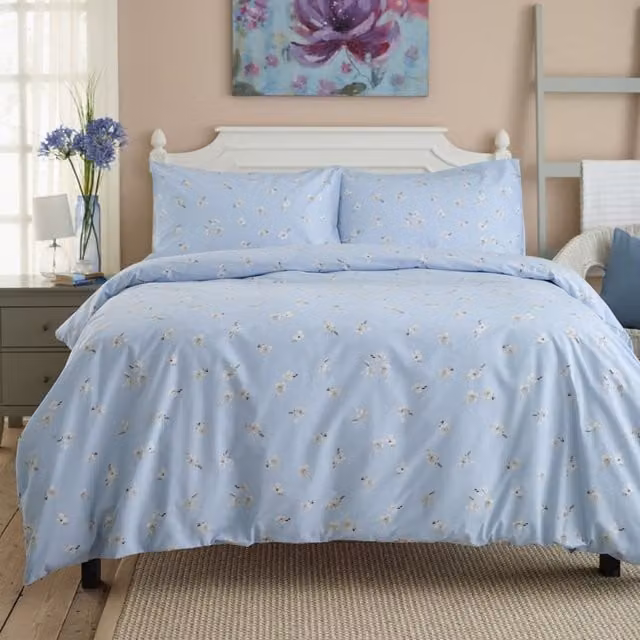 Deyongs Blue Floral Cotton Polyester Breathable Duvet Set, W: 200 cm, H: 220 cm