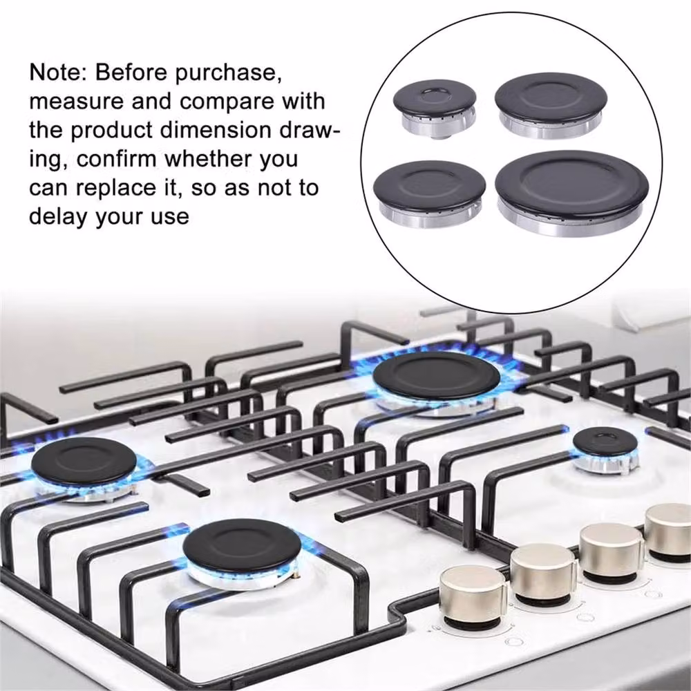 VOGREX 4-Piece Black Cooker Oven Hob Burner Caps Kit – 6