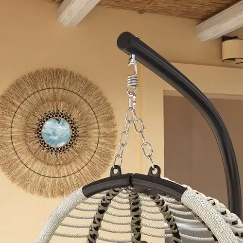 Outsunny Modern Egg Hanging Swing Chair with Metal Stand and Rope Structure in Grey – 9