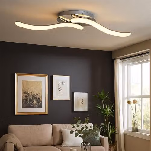 Globo Lighting Nabro Integrated LED Semi Flush Ceiling Light in Chrome and Silver – 3