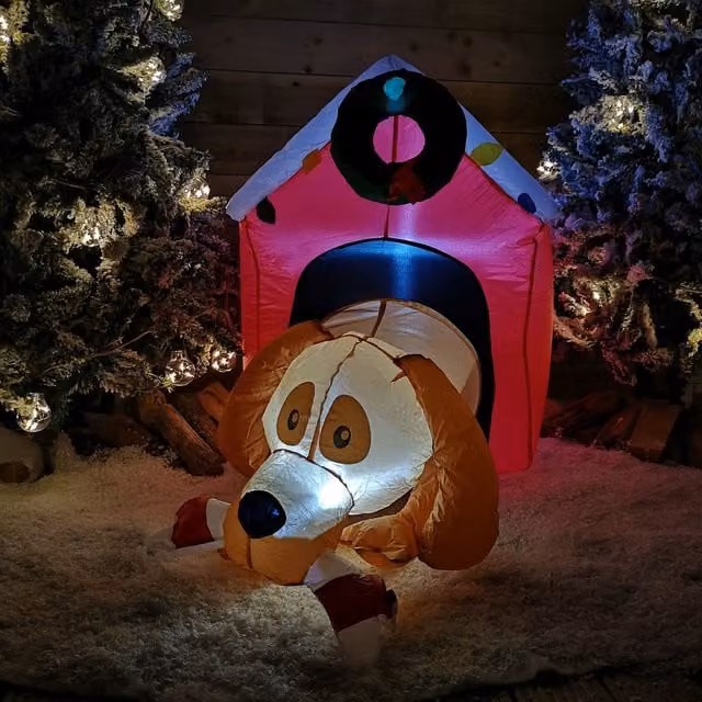 Samuel Alexander Inflatable LED Dog House Christmas Decoration, Red and Multicolour, Height: 120 cm