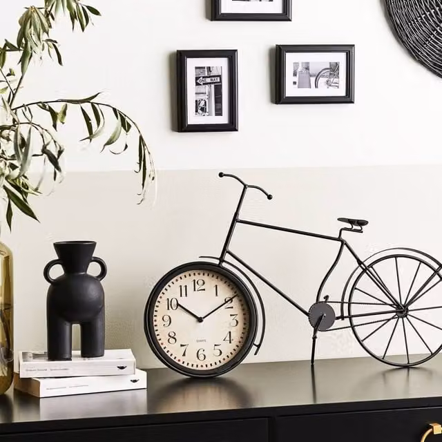 Wyld and Coco Black Metal Bicycle Table Clock, 37 cm Height