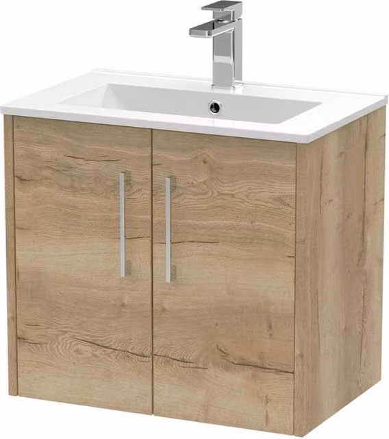 Balterley Winshill 2 Door Wall Mounted Vanity Basin Unit, Light Oak, Brown, Width: 60 cm – 1