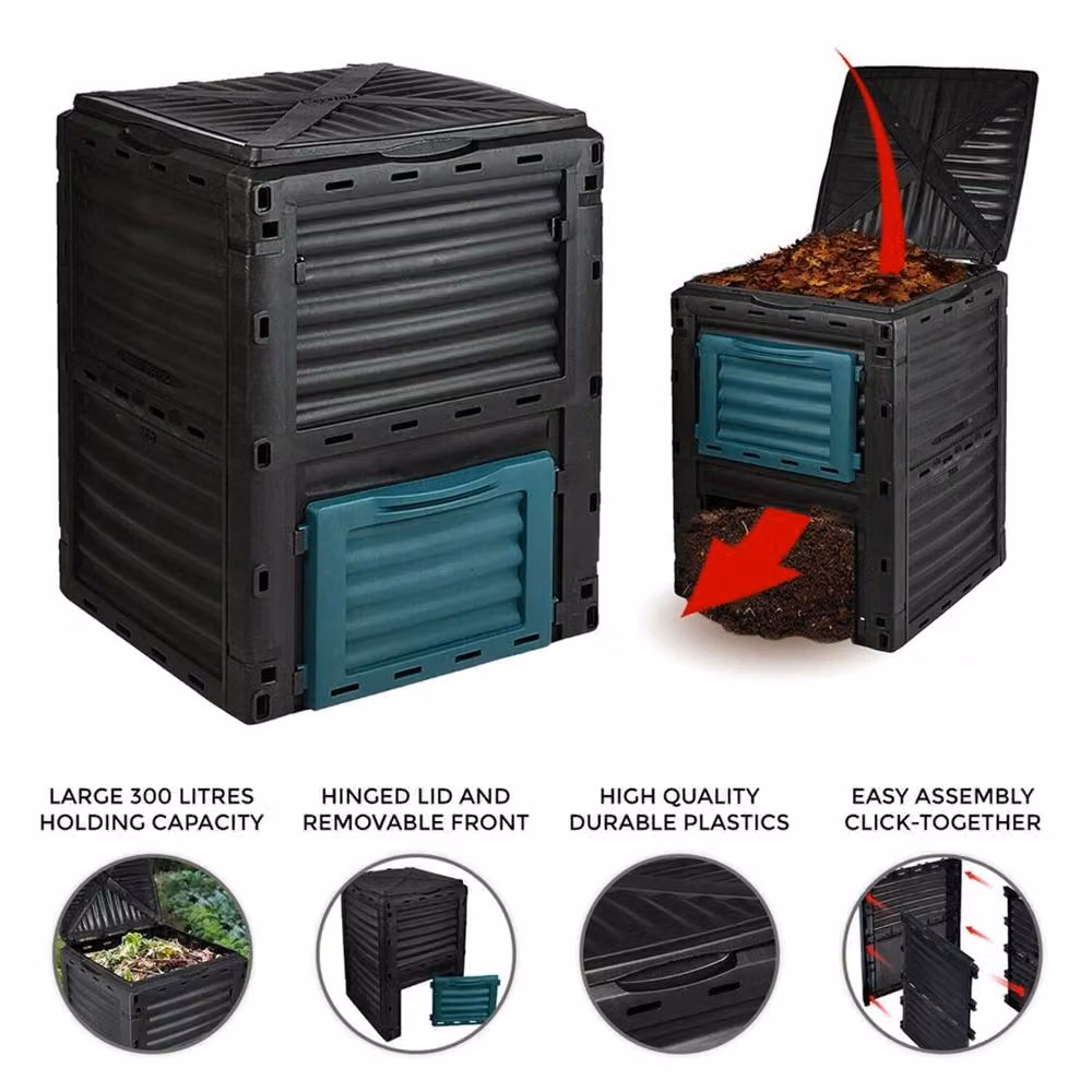 VOGREX 300L Garden Compost Converter Bin with Flip Lid, Black, W/D/H: 120 x 82.5 x 60.5 cm – 4