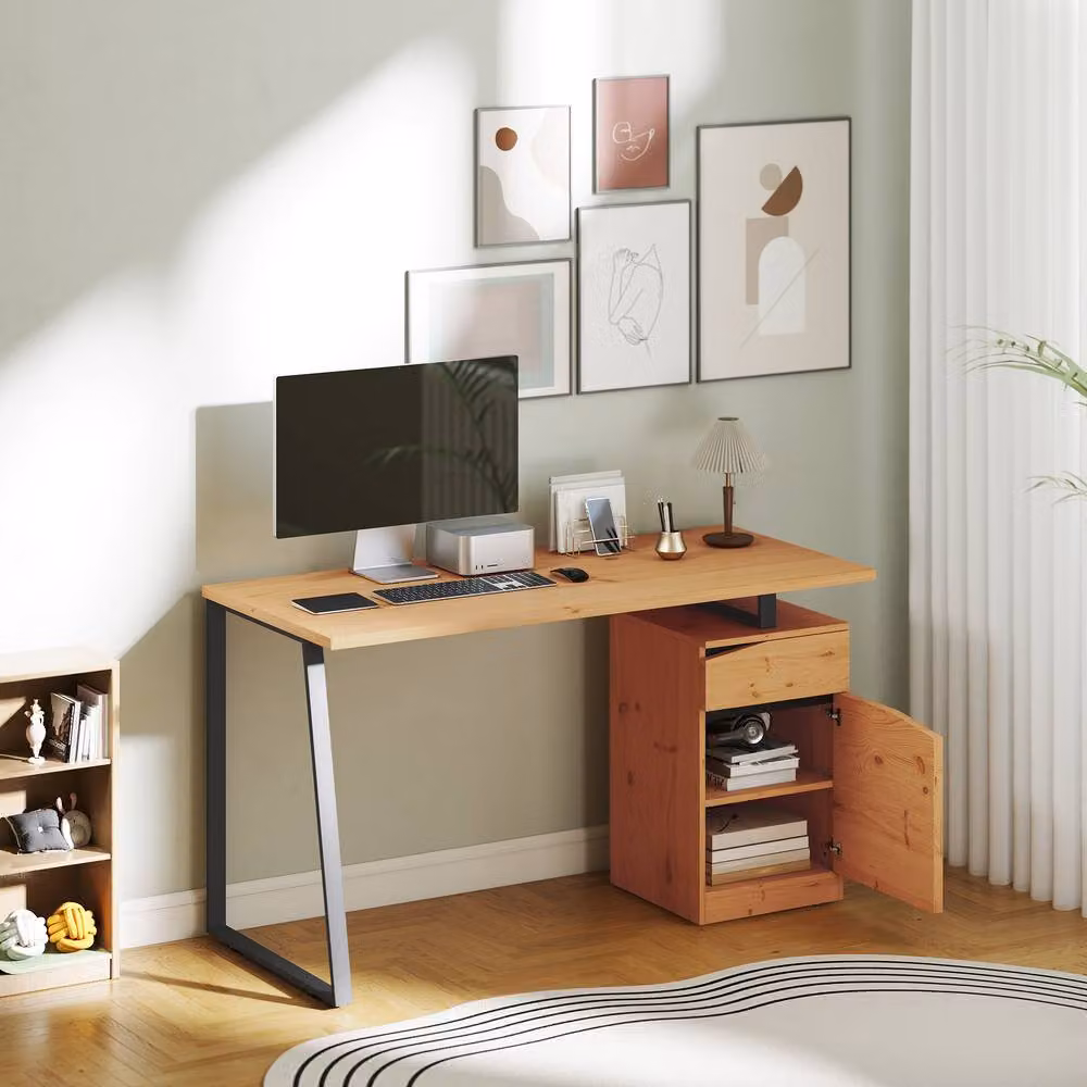 STILVORA Writing Desk with Drawer and Cabinet in Brown – 3
