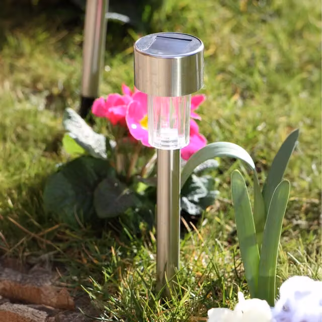 Primrose Stainless Steel Solar Garden Path Lights, White and Silver, Pack of 6