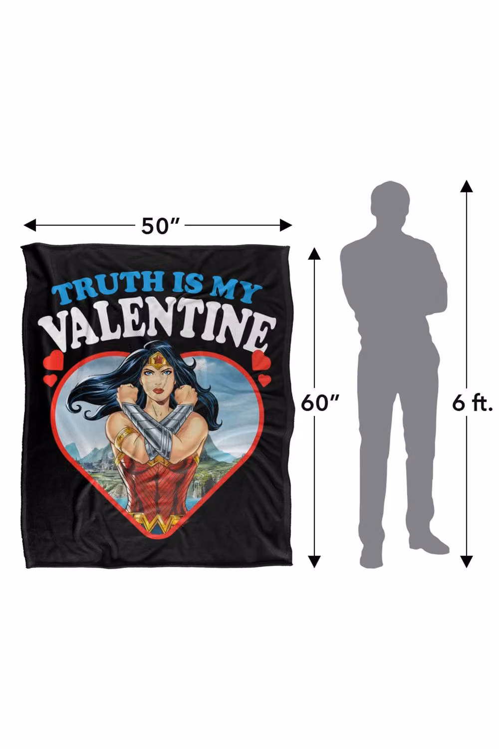 Warner Bros. Wonder Woman Truth Is My Valentine Super Soft Fleece Throw Blanket, Multicolour, W: 152 cm, D: 127 cm – 8