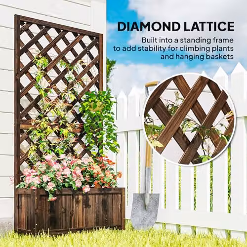 Outsunny Black and Brown Rustic Pine Flower Stand with Trough Planter – 3