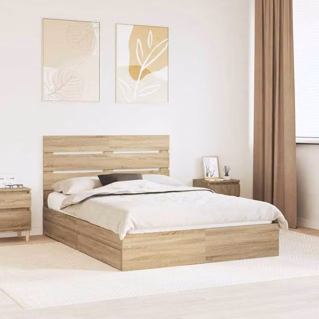 Berkfield Home Sonoma Oak Storage Bed with Drawer, Brown, W/D/H: 140 x 190 cm