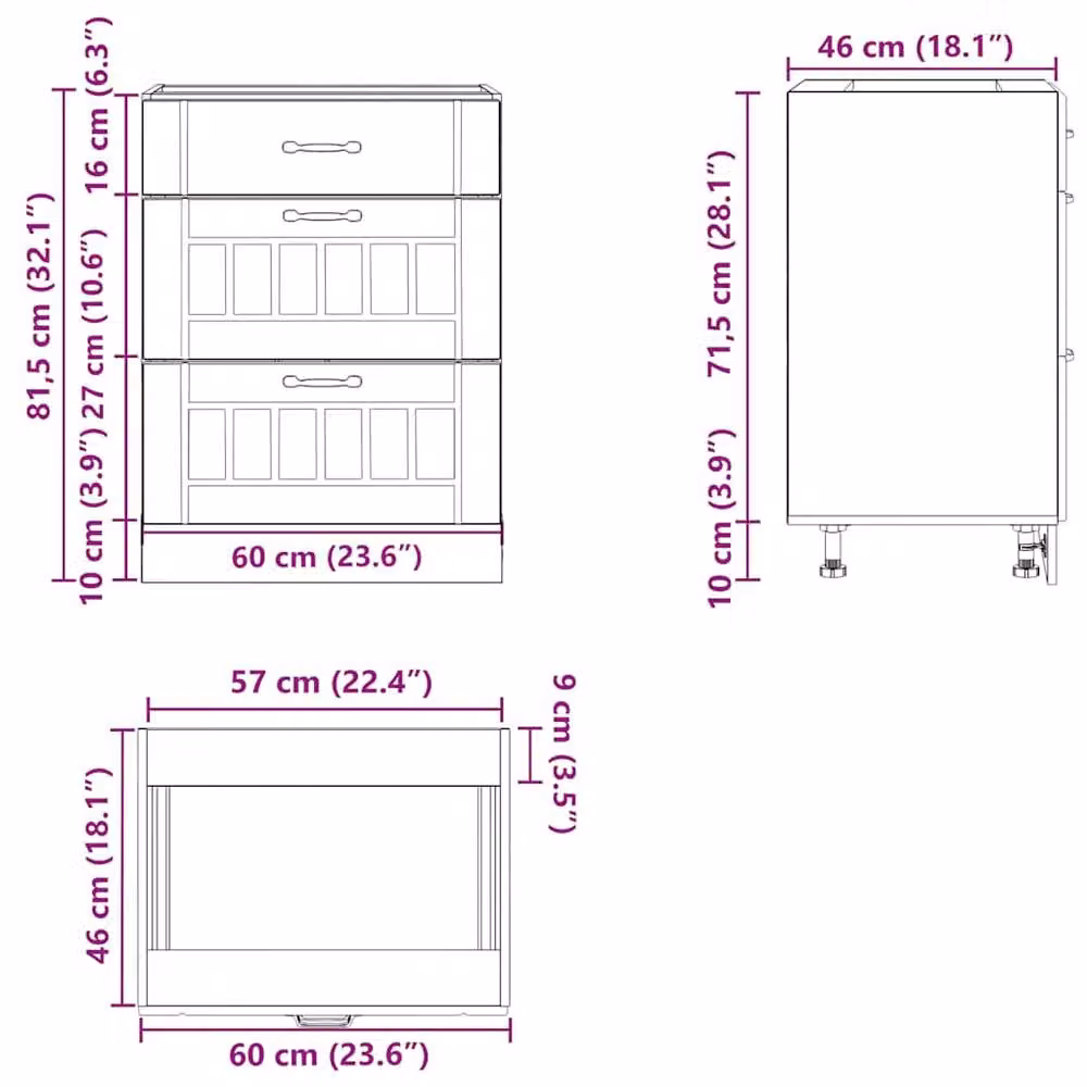 Berkfield Home Lucca Kitchen Base Cabinet in Smoked Oak Brown, W/D/H: 60.0 x 46.0 x 81.5 cm – 5