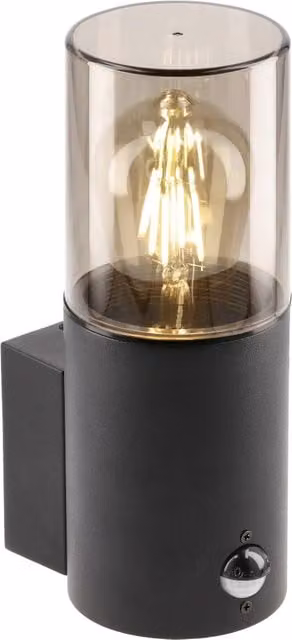 CGC Lighting Bluebell Black Cylinder Wall Light with Motion Sensor and Smoky Diffuser