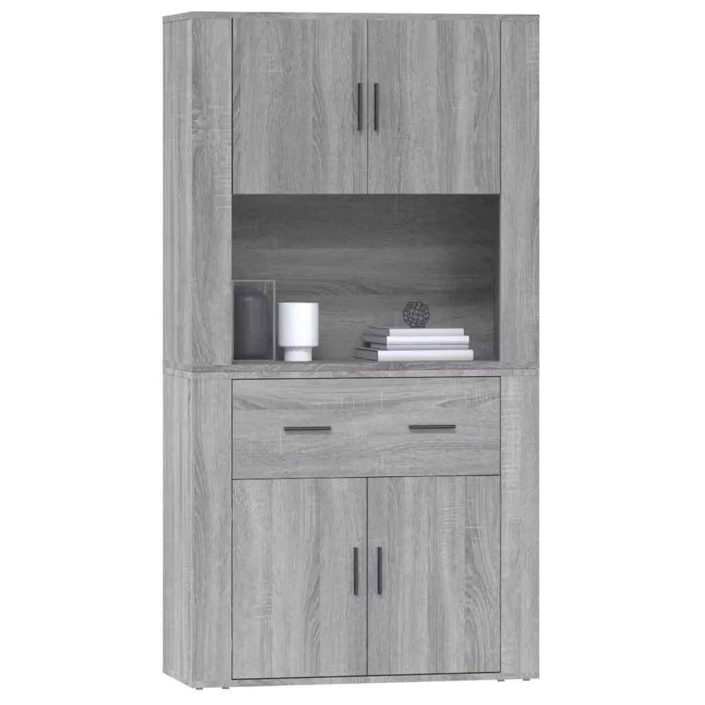 Berkfield Home Grey Modern Wall Mounted Highboard with Hinged Doors and Internal Shelves – 2