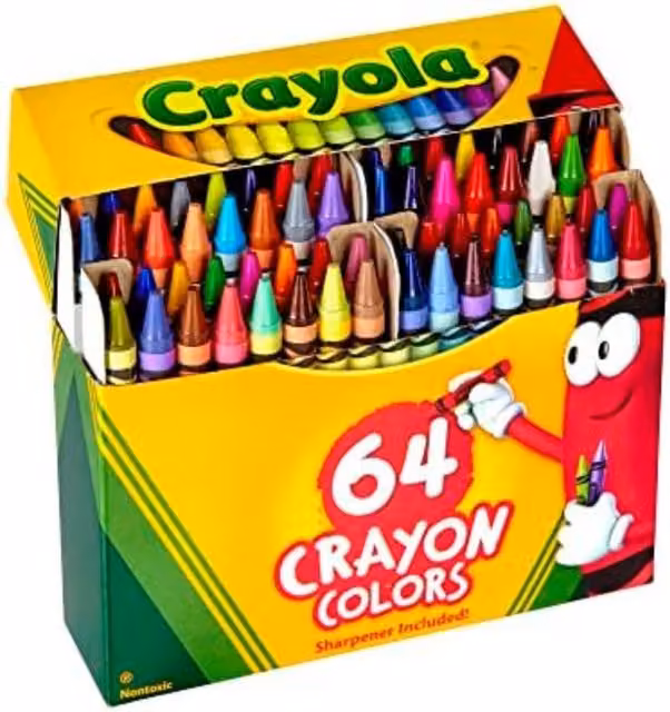 Crayola Wax Colouring Crayons, 64 Count, Multicolour with Built-in Sharpener – 1