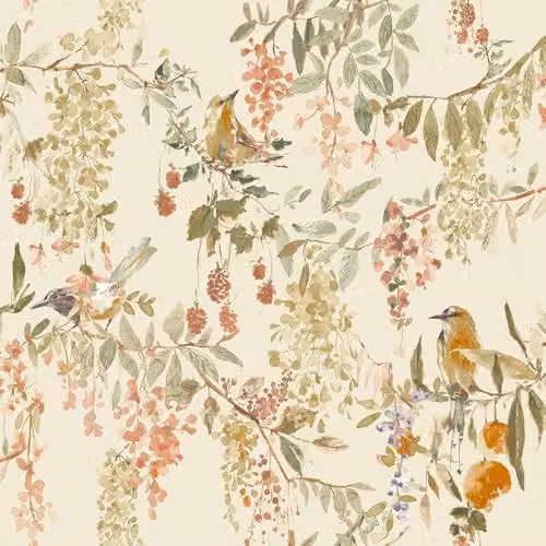 Grandeco Botanical Floral Country House Wallpaper in Beige