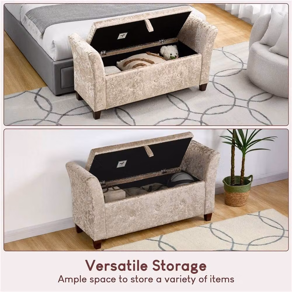 Nordara Champagne Velvet Storage Ottoman Seat Stool in Beige – 3