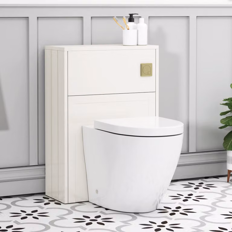 Royal Bathrooms Elmore White Ceramic BTW WC Unit with Elva Rimless Toilet Pan, Seat and Cistern, Width: 55 cm