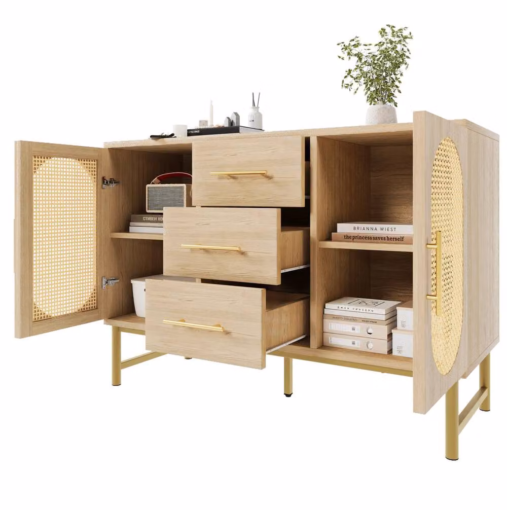 STILVORA Modern Storage Cabinet with 2 Doors and 3 Drawers in Light Oak – 2